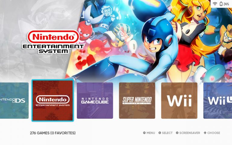 EmulationStation-DE Oberfläche auf dem Steam Deck mit Retro-Konsolen-Auswahl – NES, GameCube, SNES und Wii übersichtlich dargestellt.