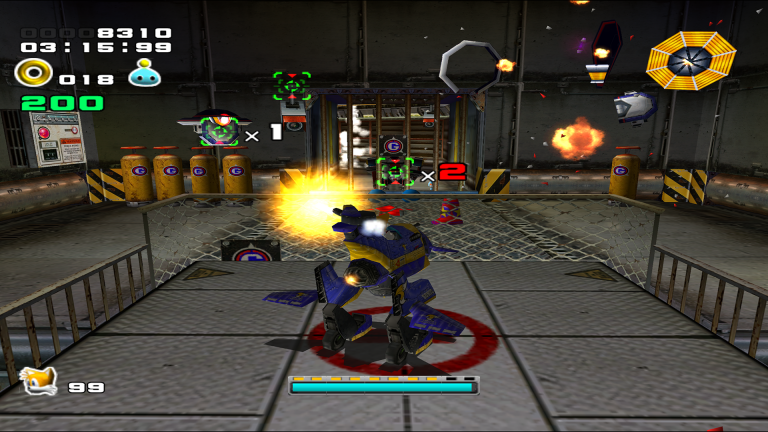 Tails steuert seinen Mech in einer Schussmission in Sonic Adventure 2 Battle.