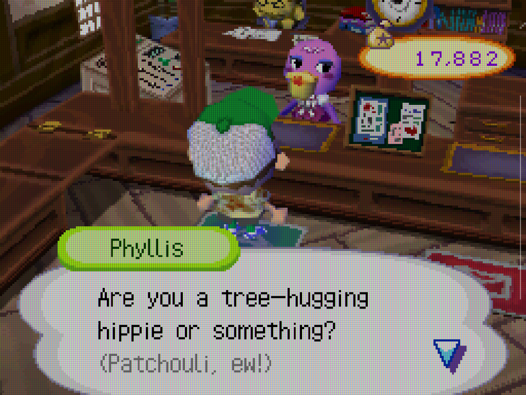 Nachtschicht im Postamt mit Phyllis in Animal Crossing Wild World. Die Mitarbeiterin war bekannt für ihre mürrische Art und sorgte oft für bissige Kommentare, wenn Spieler spät abends Post verschickten.