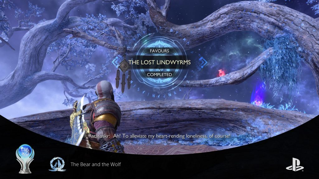 God of War Ragnarök mit erspielter Platin Trophäe auf PlayStation
