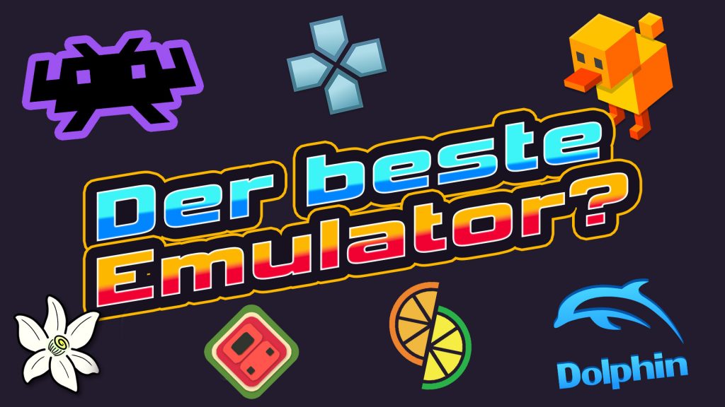 Thumbnail zum Artikel Was ist der beste Retro-Emulator? mit Logos bekannter Emulatoren wie RetroArch, PPSSPP, DuckStation und Dolphin. Im Zentrum steht der bunte Schriftzug ‚Der beste Emulator?‘ – Hinweis auf den großen Vergleich aktueller Emulationslösungen für PS1, PS2, PSP, GameCube, Wii, 3DS und Switch.
