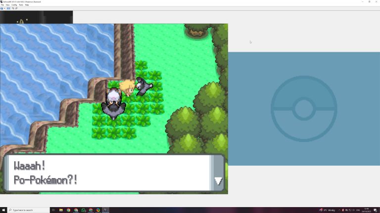 Pokémon Diamant Gameplay im DeSmuME Emulator auf dem PC. Der Spieler trifft im hohen Gras auf wilde Pokémon in einem farbenfrohen 3D-Umfeld.