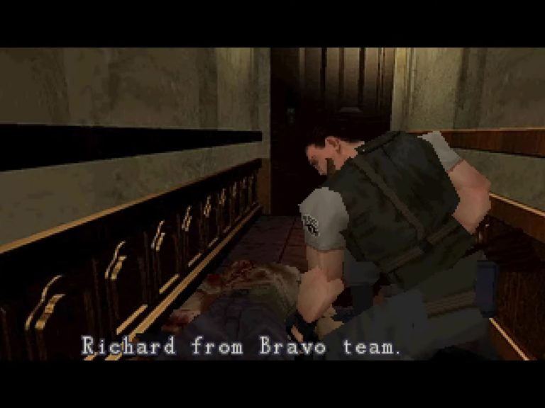 Resident Evil PS1 – S.T.A.R.S. findet Richard aus dem Bravo‑Team verletzt im Korridor