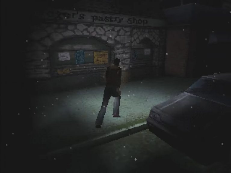 PS1 Horror – nächtliche Straße im Nebel, Taschenlampen‑Kegel und begrenzte Sichtweite