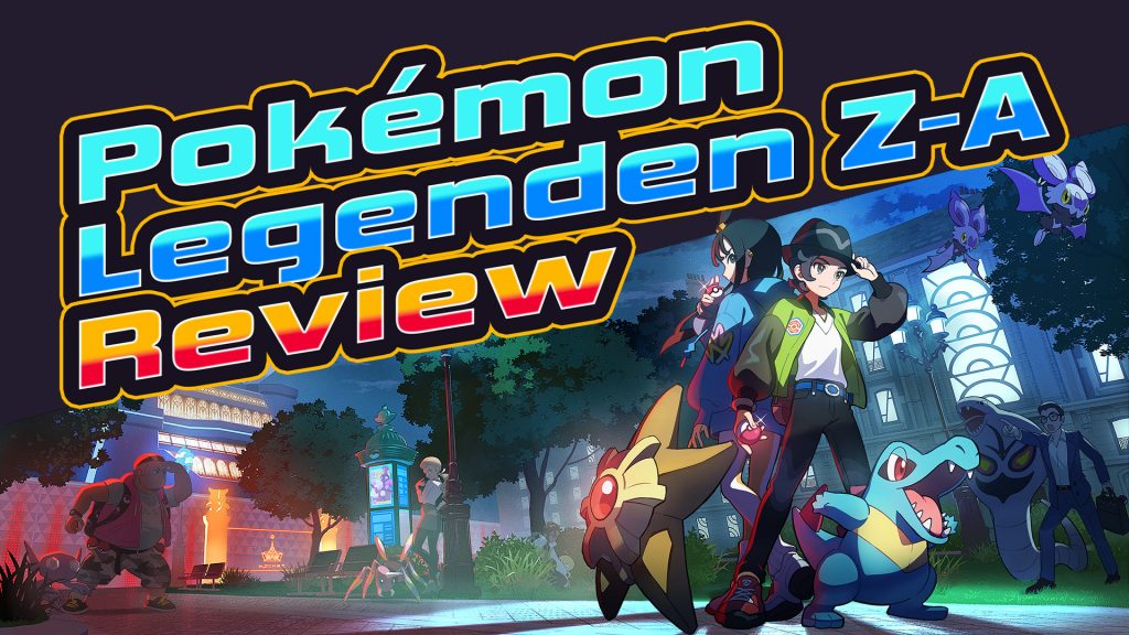 Cover-Art zu Pokémon Legenden Z-A Review – Trainer und Pokémon in Lumiose City bei Nacht, Echtzeit-Kampfsystem und Mega-Entwicklungen im Fokus