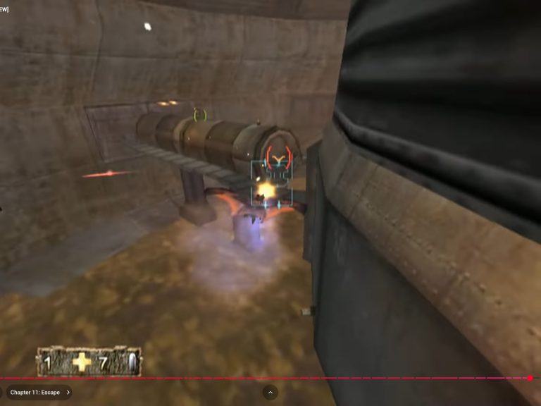 Luftkampf im engen Tunnelabschnitt, Spieler fliegt auf einem Pteranodon und feuert auf Gegner vor metallischem Rohrsystem. Staubige Wände, grelles Mündungsfeuer und explosionsartige Lichtreflexe.